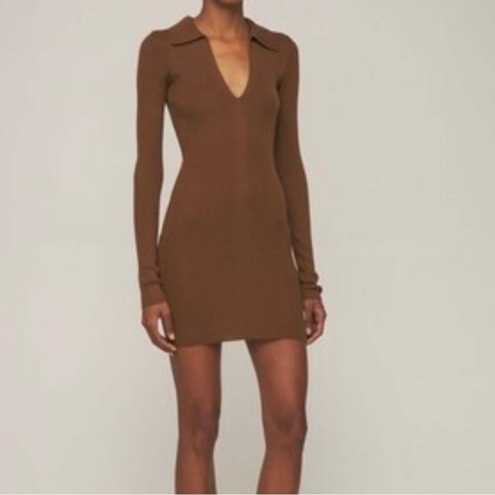 BEC & BRIDGE FREYA KNIT POLO MINI DRESS, Brown, Size Small